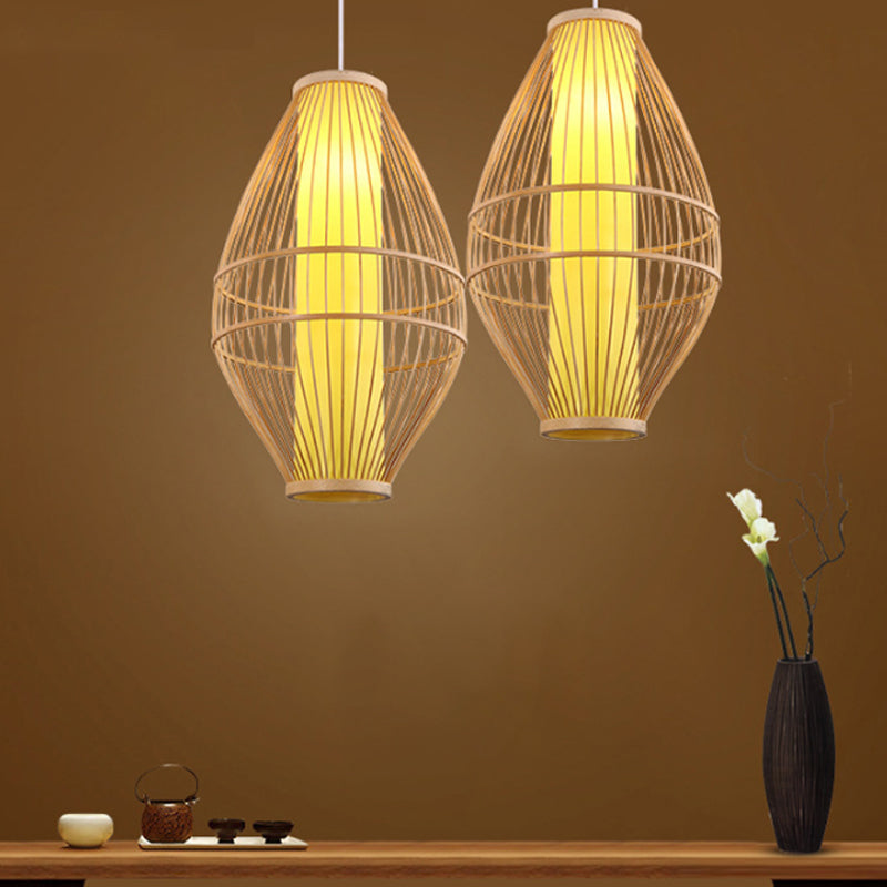 Beige Hand-Woven Hanging Light with Oval Shade Asian Style 1-Light Bamboo Pendant Lamp Clearhalo 'Ceiling Lights' 'Pendant Lights' 'Pendants' Lighting' 244497