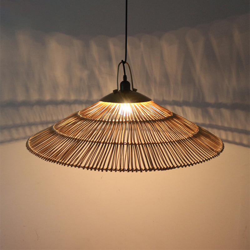 Asian Single Bulb Pendant Lamp with Hand-Woven Rattan Brown Tapered Hanging Light for Restaurant Living Room Brown Clearhalo 'Ceiling Lights' 'Pendant Lights' 'Pendants' Lighting' 244543_97e6e957-c69d-47d6-b3a7-15fe0106f00e