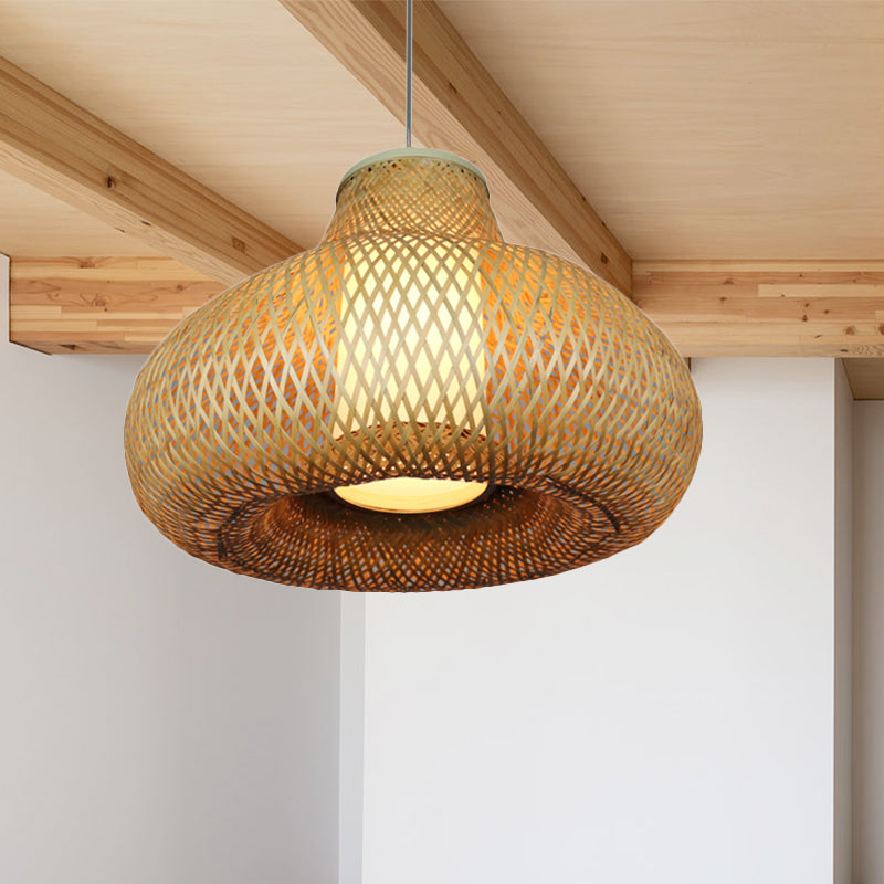 Gourd Shape Bamboo Pendant Light Chinese 1-Light Beige Hanging Light for Restaurant Hotel Beige Clearhalo 'Ceiling Lights' 'Pendant Lights' 'Pendants' Lighting' 244545_3a5f612a-aa02-4e71-b172-2c5aa5e9ae09