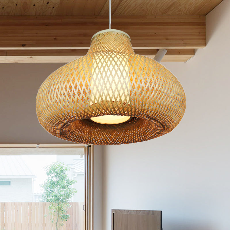 Gourd Shape Bamboo Pendant Light Chinese 1-Light Beige Hanging Light for Restaurant Hotel Clearhalo 'Ceiling Lights' 'Pendant Lights' 'Pendants' Lighting' 244546