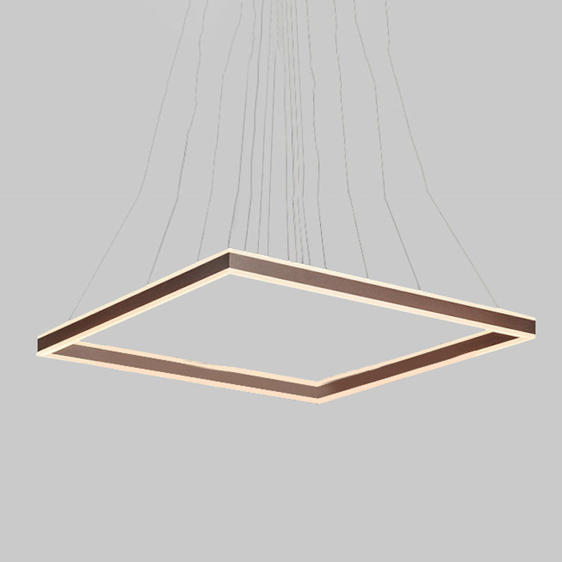 Square Ceiling Pendant Modern Acrylic 1/2/3-Head LED Brown Chandelier Light in Warm/White Light Clearhalo 'Ceiling Lights' 'Chandeliers' 'Modern Chandeliers' 'Modern' Lighting' 244583