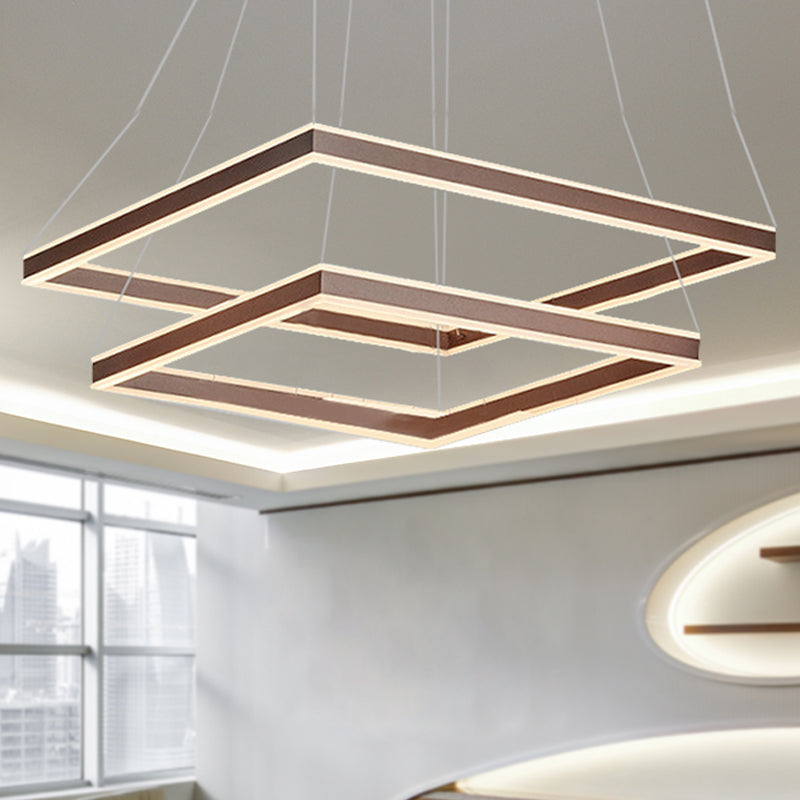 Square Ceiling Pendant Modern Acrylic 1/2/3-Head LED Brown Chandelier Light in Warm/White Light 2 Brown Clearhalo 'Ceiling Lights' 'Chandeliers' 'Modern Chandeliers' 'Modern' Lighting' 244584