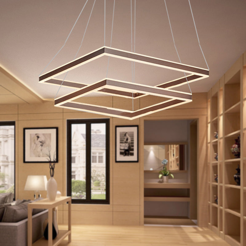 Square Ceiling Pendant Modern Acrylic 1/2/3-Head LED Brown Chandelier Light in Warm/White Light Clearhalo 'Ceiling Lights' 'Chandeliers' 'Modern Chandeliers' 'Modern' Lighting' 244585