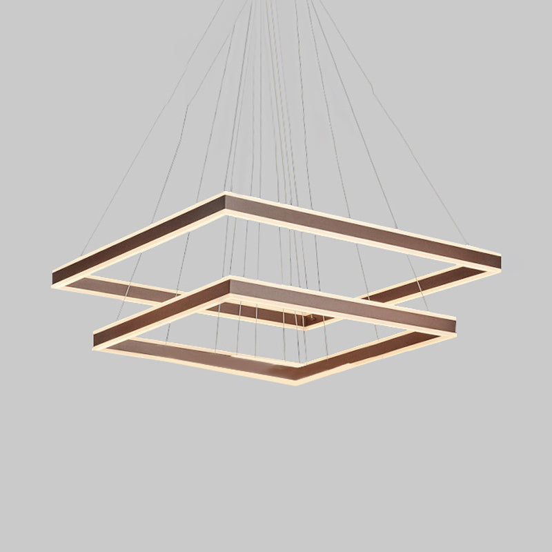 Square Ceiling Pendant Modern Acrylic 1/2/3-Head LED Brown Chandelier Light in Warm/White Light Clearhalo 'Ceiling Lights' 'Chandeliers' 'Modern Chandeliers' 'Modern' Lighting' 244586