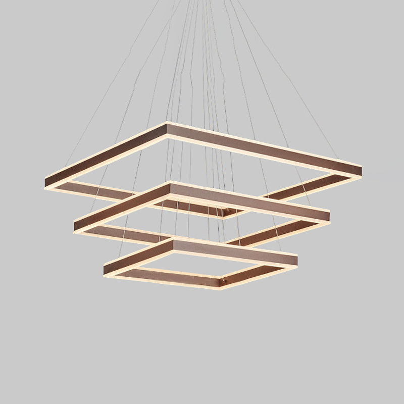 Square Ceiling Pendant Modern Acrylic 1/2/3-Head LED Brown Chandelier Light in Warm/White Light 3 Brown Clearhalo 'Ceiling Lights' 'Chandeliers' 'Modern Chandeliers' 'Modern' Lighting' 244587