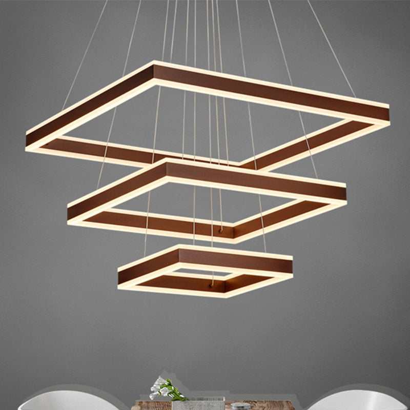 Square Ceiling Pendant Modern Acrylic 1/2/3-Head LED Brown Chandelier Light in Warm/White Light Clearhalo 'Ceiling Lights' 'Chandeliers' 'Modern Chandeliers' 'Modern' Lighting' 244588