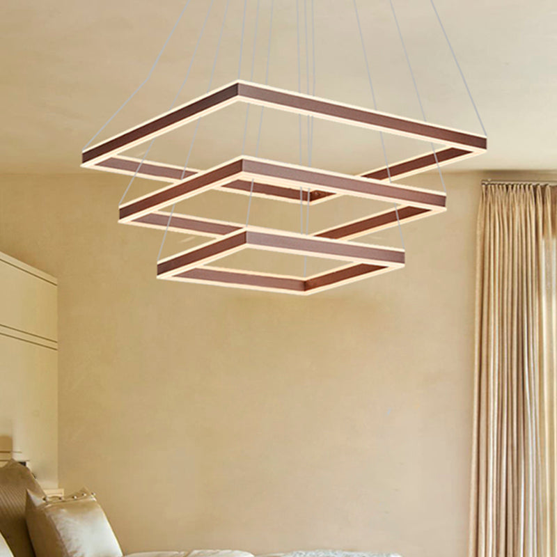 Square Ceiling Pendant Modern Acrylic 1/2/3-Head LED Brown Chandelier Light in Warm/White Light Clearhalo 'Ceiling Lights' 'Chandeliers' 'Modern Chandeliers' 'Modern' Lighting' 244589