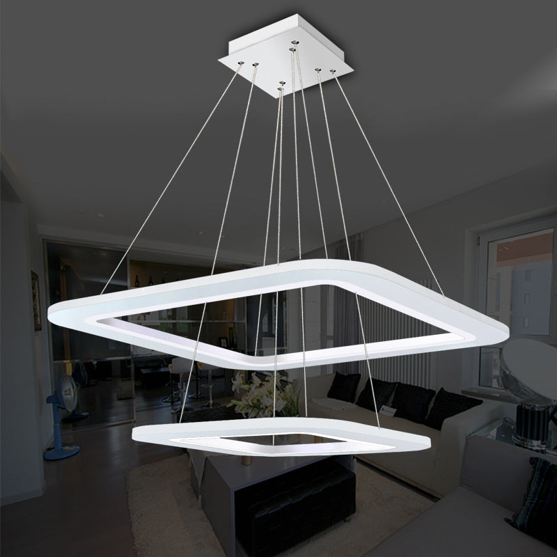 Simplicity Square LED Chandelier Light Acrylic 1/2/3 Light Office Ceiling Pendant in Warm/White/Natural Light Clearhalo 'Ceiling Lights' 'Chandeliers' 'Modern Chandeliers' 'Modern' Lighting' 244615