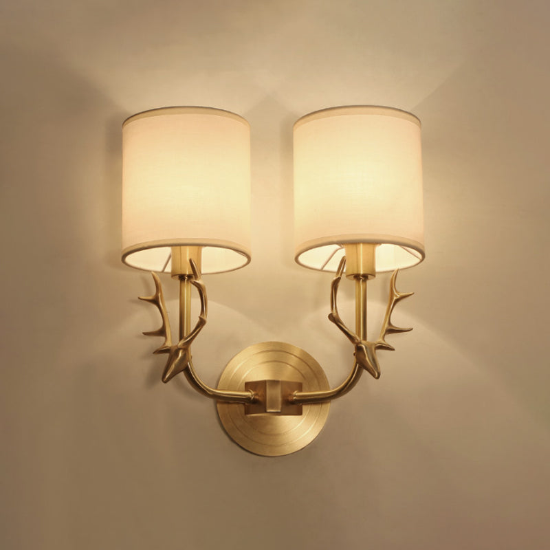Modernism 1/2 Lights Wall Sconce with Fabric Shade Black/Gold Cylinder Wall Mount Light Fixture with Metal Antler Clearhalo 'Cast Iron' 'Glass' 'Industrial' 'Modern wall lights' 'Modern' 'Tiffany' 'Traditional wall lights' 'Wall Lamps & Sconces' 'Wall Lights' Lighting' 244686