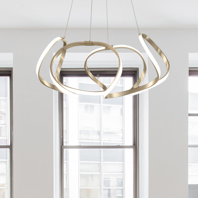 23.5"/31.5" Wide Chrome/Gold Strip Chandelier Postmodern LED 1 Light Acrylic Hanging Lamp Kit in Warm/White Light Clearhalo 'Ceiling Lights' 'Chandeliers' 'Modern Chandeliers' 'Modern' Lighting' 244696