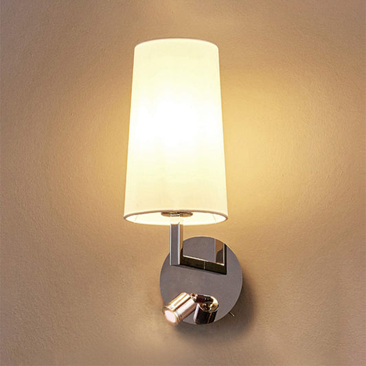 LED Tapered Wall Mounted Lighting Modernism Fabric Sconce Light in Chrome with Round/Rectangle Canopy Chrome Round Clearhalo 'Modern wall lights' 'Modern' 'Wall Lamps & Sconces' 'Wall Lights' Lighting' 244710