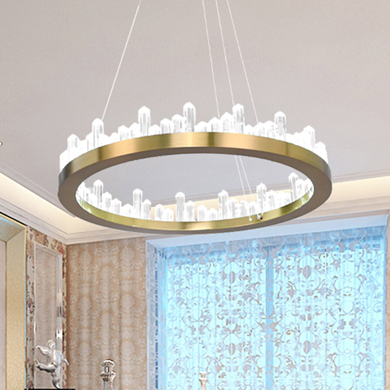 Crystal Circular Chandelier Modern Gold LED Suspension Pendant in Warm/White Light for Bedroom, 16"/23.5" Wide Gold White Clearhalo 'Ceiling Lights' 'Chandeliers' 'Modern Chandeliers' 'Modern' Lighting' 244736