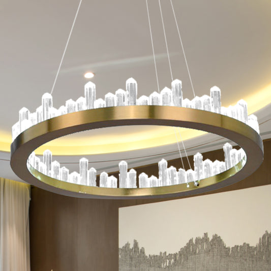 Crystal Circular Chandelier Modern Gold LED Suspension Pendant in Warm/White Light for Bedroom, 16"/23.5" Wide Clearhalo 'Ceiling Lights' 'Chandeliers' 'Modern Chandeliers' 'Modern' Lighting' 244737