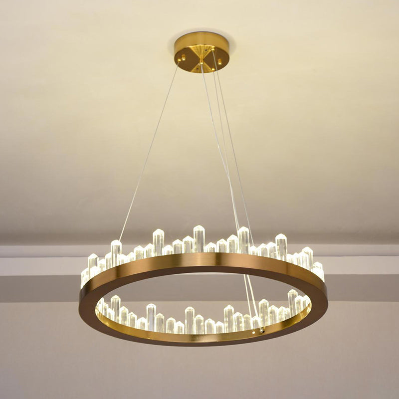 Crystal Circular Chandelier Modern Gold LED Suspension Pendant in Warm/White Light for Bedroom, 16"/23.5" Wide Gold Warm Clearhalo 'Ceiling Lights' 'Chandeliers' 'Modern Chandeliers' 'Modern' Lighting' 244738