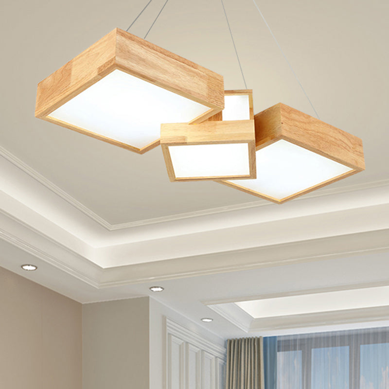 Modern Rhombus/Square LED Chandelier Pendant Wooden 3-Light Bedroom Ceiling Lamp in Warm/White Wood White Rhombus Clearhalo 'Ceiling Lights' 'Chandeliers' Lighting' options 244742_f0de20f1-5556-4574-9c72-d207a43b137a