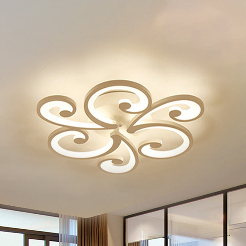 Modern LED Petal Flush Mount Light Acrylic 2/3/4-Light Bedroom Ceiling Lamp in Warm/White/Natural Light 3 White Clearhalo 'Ceiling Lights' 'Close To Ceiling Lights' 'Close to ceiling' 'Semi-flushmount' Lighting' 244750