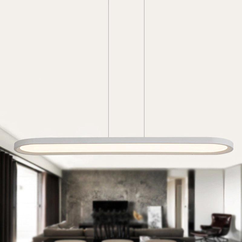 23.5"/35.5"/47" Wide Oval Acrylic Ceiling Pendant Simple LED White/Black/Brown Island Light in Warm/White/Remote Control Stepless Dimming Light White Warm Clearhalo 'Ceiling Lights' 'Modern Pendants' 'Modern' 'Pendant Lights' 'Pendants' Lighting' 244757