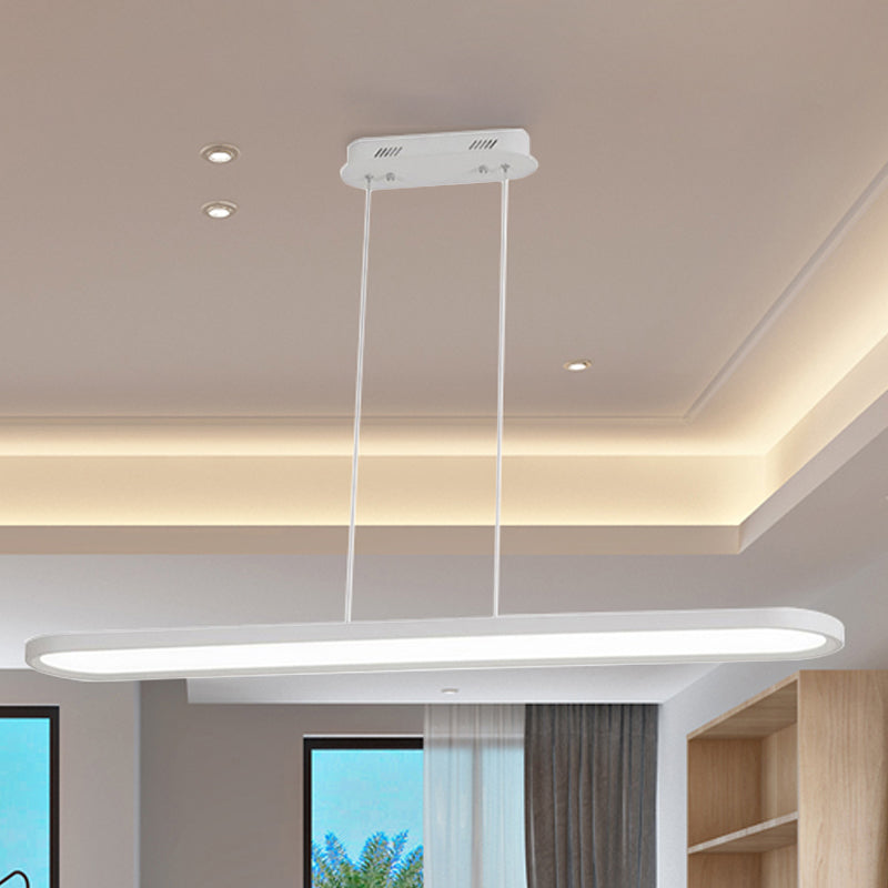 23.5"/35.5"/47" Wide Oval Acrylic Ceiling Pendant Simple LED White/Black/Brown Island Light in Warm/White/Remote Control Stepless Dimming Light White Clearhalo 'Ceiling Lights' 'Modern Pendants' 'Modern' 'Pendant Lights' 'Pendants' Lighting' 244758