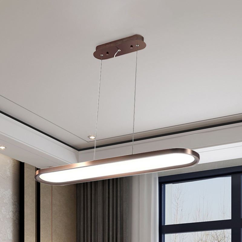 23.5"/35.5"/47" Wide Oval Acrylic Ceiling Pendant Simple LED White/Black/Brown Island Light in Warm/White/Remote Control Stepless Dimming Light Brown Clearhalo 'Ceiling Lights' 'Modern Pendants' 'Modern' 'Pendant Lights' 'Pendants' Lighting' 244759