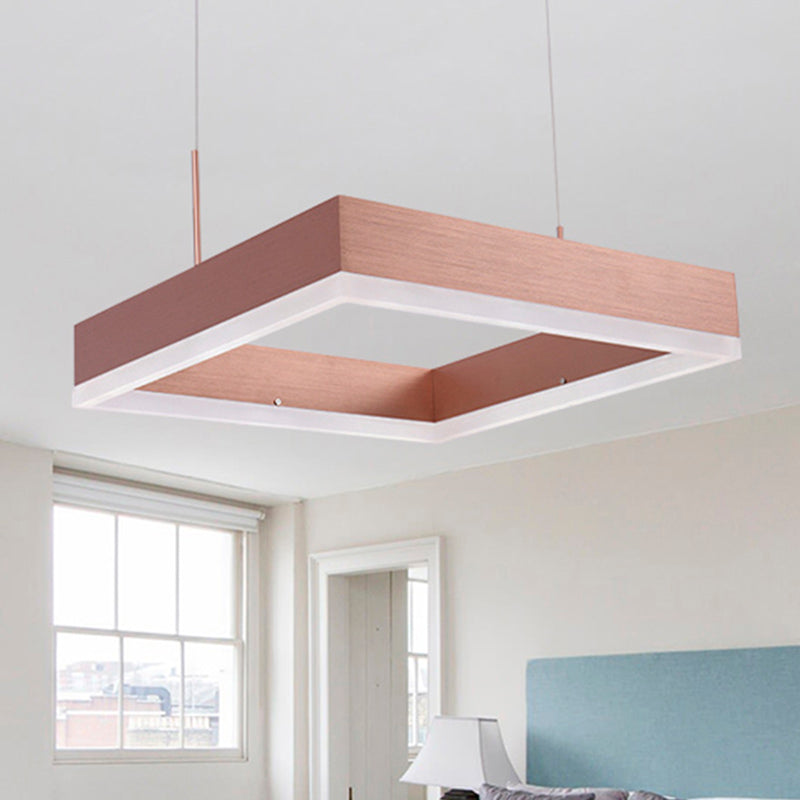 1/2/3-Light Bedroom Chandelier with Square Acrylic Shade Rose Gold Ceiling Pendant in Warm/White/Natural Light 1 Rose Gold Clearhalo 'Ceiling Lights' 'Chandeliers' 'Modern Chandeliers' 'Modern' Lighting' 244780