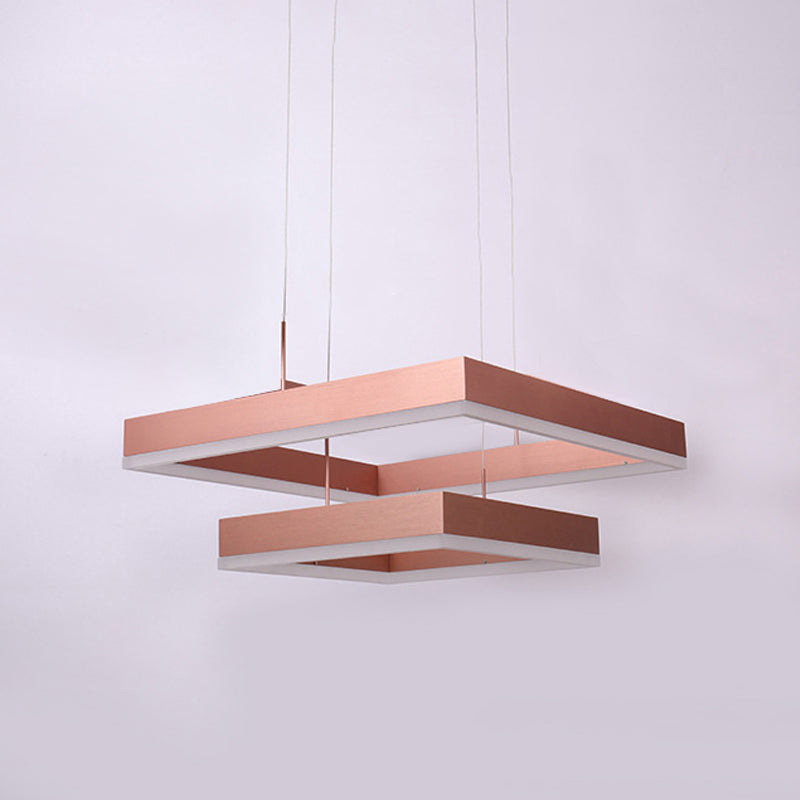 1/2/3-Light Bedroom Chandelier with Square Acrylic Shade Rose Gold Ceiling Pendant in Warm/White/Natural Light Clearhalo 'Ceiling Lights' 'Chandeliers' 'Modern Chandeliers' 'Modern' Lighting' 244784