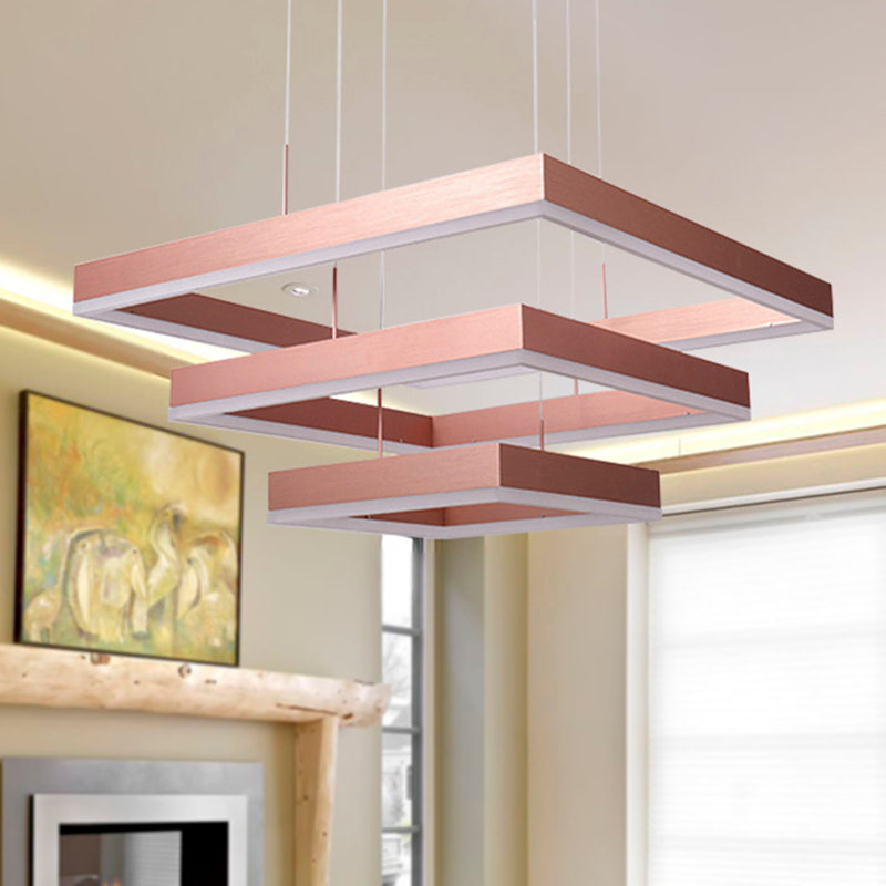 1/2/3-Light Bedroom Chandelier with Square Acrylic Shade Rose Gold Ceiling Pendant in Warm/White/Natural Light 3 Rose Gold Clearhalo 'Ceiling Lights' 'Chandeliers' 'Modern Chandeliers' 'Modern' Lighting' 244785