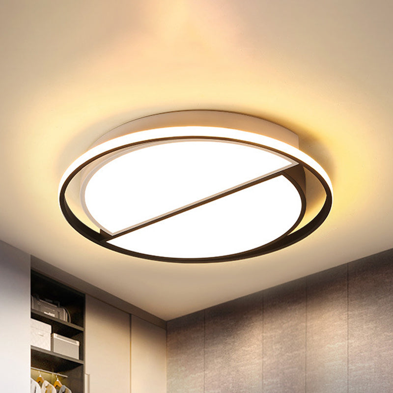 2 Semicircular Flush Mount Lamp Contemporary Metal Black/Black and White LED Ceiling Mounted Fixture for Bedroom in Warm/White, 16.5"/20.5"/24.5" W Black-White Clearhalo 'Ceiling Lights' 'Close To Ceiling Lights' 'Close to ceiling' 'Flush mount' Lighting' 244850