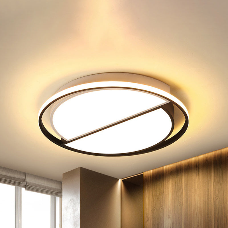 2 Semicircular Flush Mount Lamp Contemporary Metal Black/Black and White LED Ceiling Mounted Fixture for Bedroom in Warm/White, 16.5"/20.5"/24.5" W Clearhalo 'Ceiling Lights' 'Close To Ceiling Lights' 'Close to ceiling' 'Flush mount' Lighting' 244851