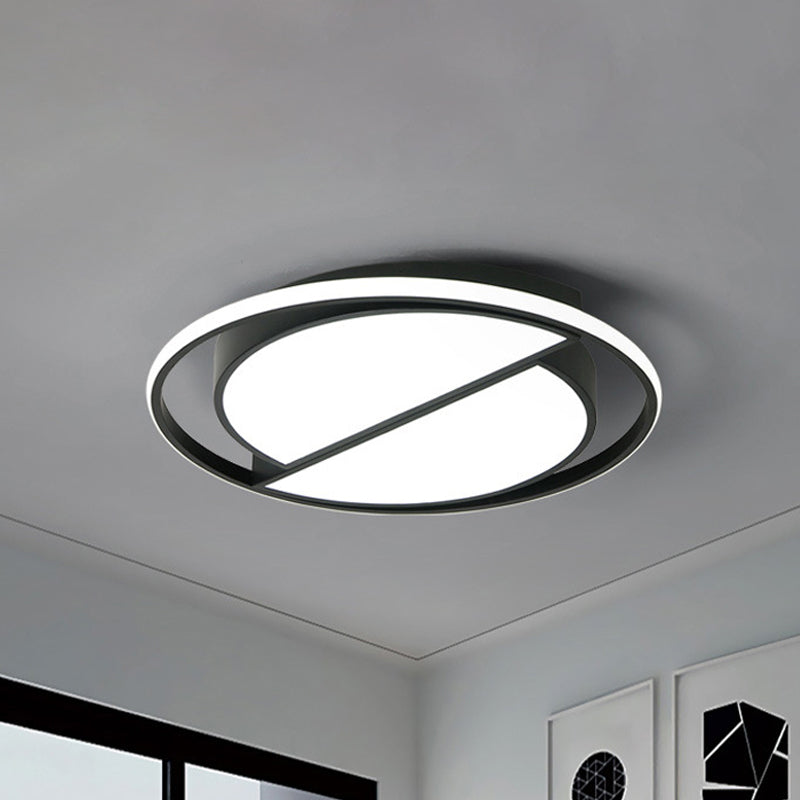 2 Semicircular Flush Mount Lamp Contemporary Metal Black/Black and White LED Ceiling Mounted Fixture for Bedroom in Warm/White, 16.5"/20.5"/24.5" W Black White Clearhalo 'Ceiling Lights' 'Close To Ceiling Lights' 'Close to ceiling' 'Flush mount' Lighting' 244853