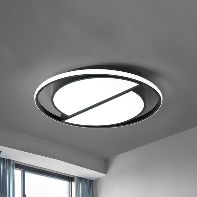 2 Semicircular Flush Mount Lamp Contemporary Metal Black/Black and White LED Ceiling Mounted Fixture for Bedroom in Warm/White, 16.5"/20.5"/24.5" W Clearhalo 'Ceiling Lights' 'Close To Ceiling Lights' 'Close to ceiling' 'Flush mount' Lighting' 244854