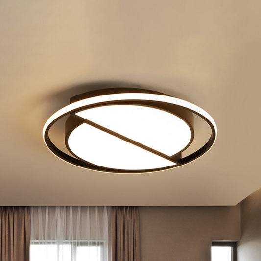 2 Semicircular Flush Mount Lamp Contemporary Metal Black/Black and White LED Ceiling Mounted Fixture for Bedroom in Warm/White, 16.5"/20.5"/24.5" W Black Warm Clearhalo 'Ceiling Lights' 'Close To Ceiling Lights' 'Close to ceiling' 'Flush mount' Lighting' 244855