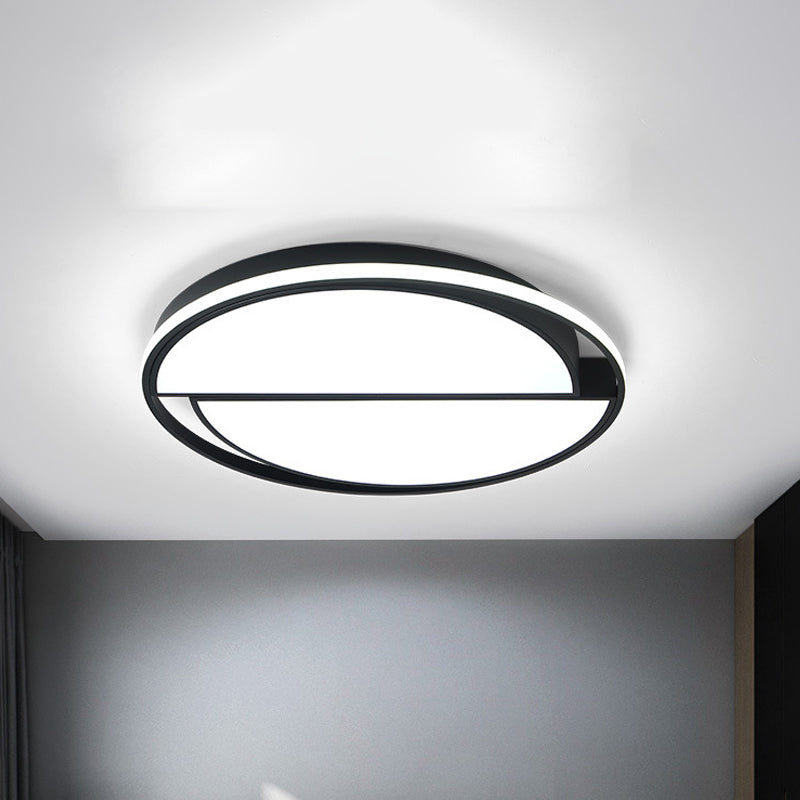 2 Semicircular Flush Mount Lamp Contemporary Metal Black/Black and White LED Ceiling Mounted Fixture for Bedroom in Warm/White, 16.5"/20.5"/24.5" W Clearhalo 'Ceiling Lights' 'Close To Ceiling Lights' 'Close to ceiling' 'Flush mount' Lighting' 244856