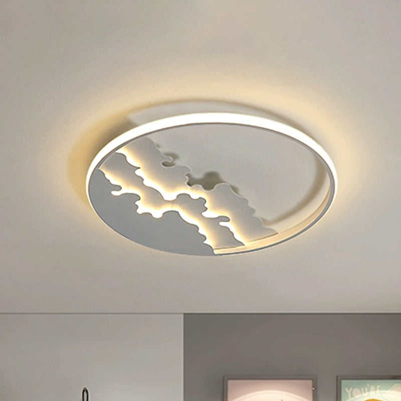 16"/19.5"/23.5" Dia LED Bedroom Flush Light with Etch Acrylic Shade White/Black Ceiling Mounted Lamp in Warm/White Light White Clearhalo 'Ceiling Lights' 'Close To Ceiling Lights' 'Close to ceiling' 'Flush mount' Lighting' 244881