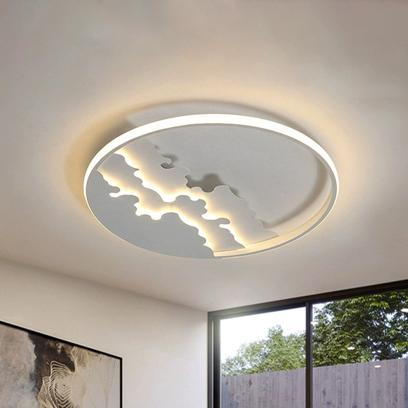 16"/19.5"/23.5" Dia LED Bedroom Flush Light with Etch Acrylic Shade White/Black Ceiling Mounted Lamp in Warm/White Light Clearhalo 'Ceiling Lights' 'Close To Ceiling Lights' 'Close to ceiling' 'Flush mount' Lighting' 244882