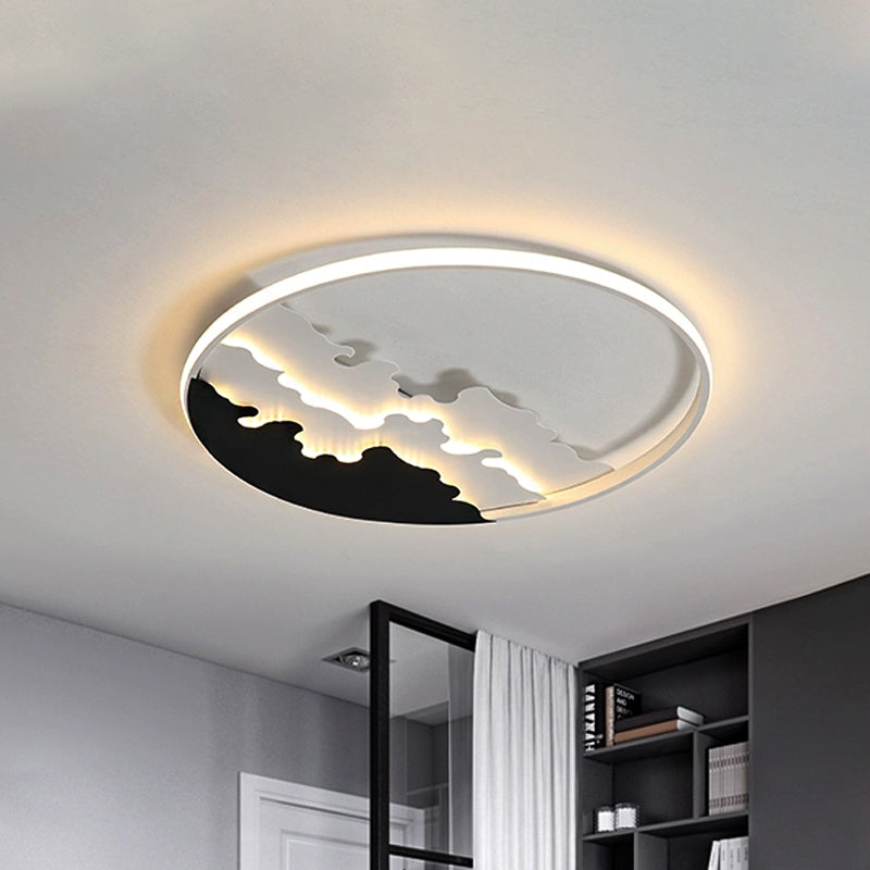 16"/19.5"/23.5" Dia LED Bedroom Flush Light with Etch Acrylic Shade White/Black Ceiling Mounted Lamp in Warm/White Light Clearhalo 'Ceiling Lights' 'Close To Ceiling Lights' 'Close to ceiling' 'Flush mount' Lighting' 244888