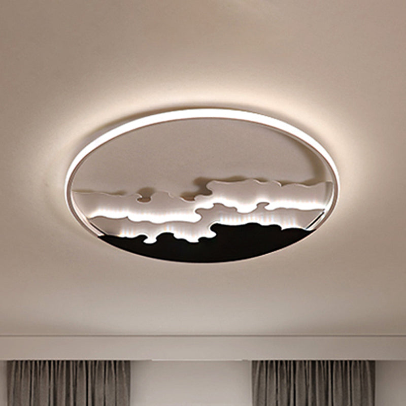 16"/19.5"/23.5" Dia LED Bedroom Flush Light with Etch Acrylic Shade White/Black Ceiling Mounted Lamp in Warm/White Light Clearhalo 'Ceiling Lights' 'Close To Ceiling Lights' 'Close to ceiling' 'Flush mount' Lighting' 244889