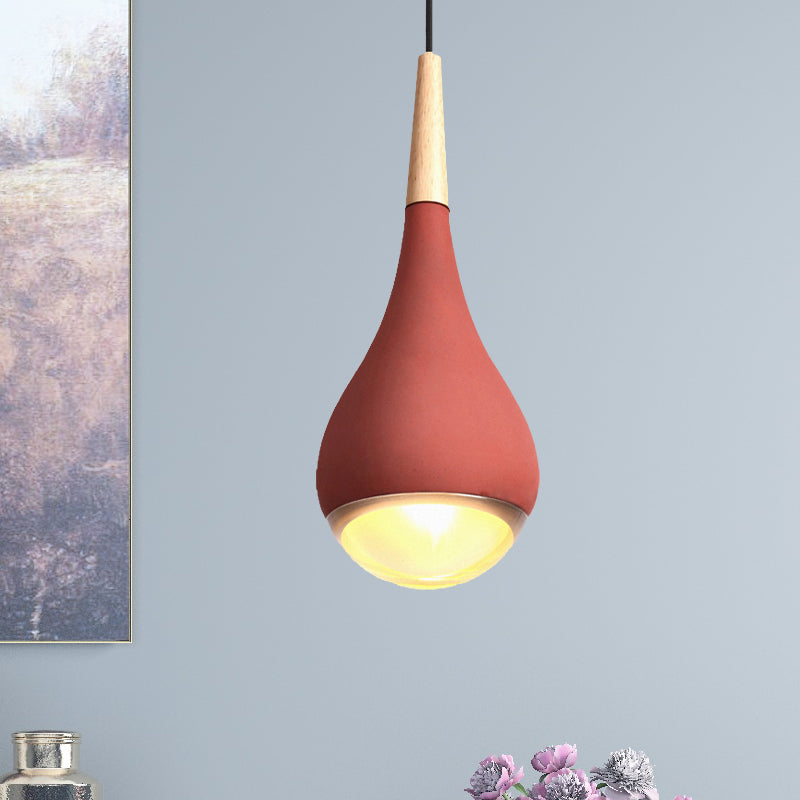 Pear Pendant Lighting Nordic Cement 1 Light Grey/Red/Green Hanging Ceiling Light Red Clearhalo 'Ceiling Lights' 'Modern Pendants' 'Modern' 'Pendant Lights' 'Pendants' Lighting' 244898