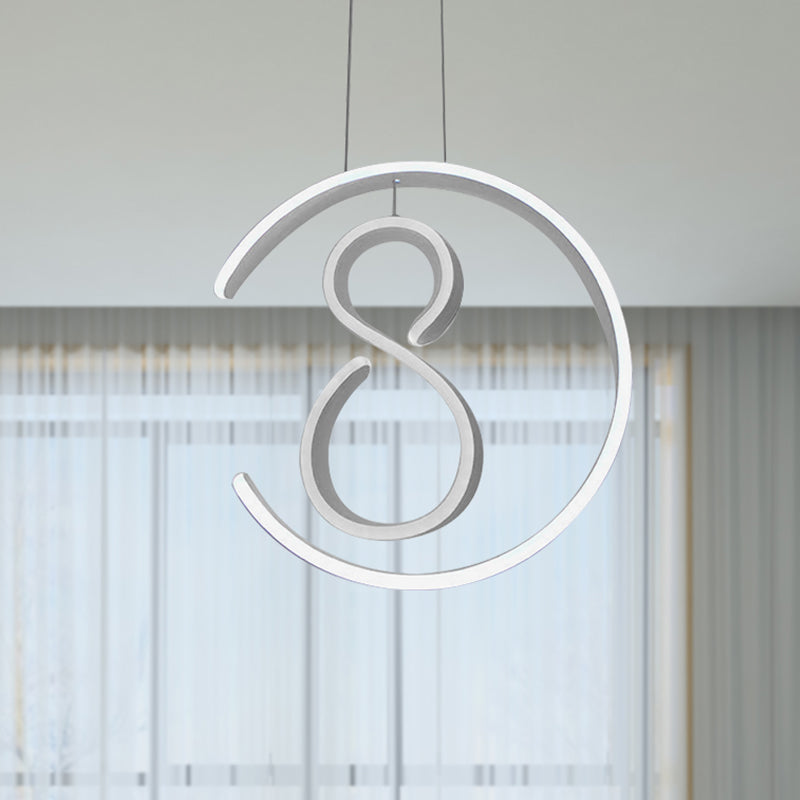 6/7/8-Shaped Drop Pendant Simple Acrylic 1 Light White Chandelier Lamp for Bedroom White Design 8 Clearhalo 'Ceiling Lights' 'Chandeliers' 'Modern Chandeliers' 'Modern' Lighting' 244908