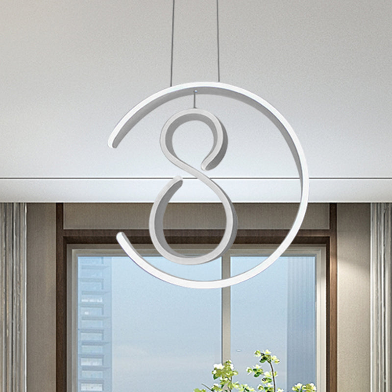 6/7/8-Shaped Drop Pendant Simple Acrylic 1 Light White Chandelier Lamp for Bedroom Clearhalo 'Ceiling Lights' 'Chandeliers' 'Modern Chandeliers' 'Modern' Lighting' 244909