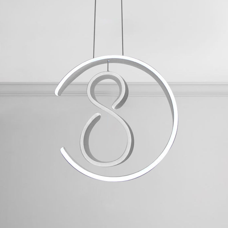 6/7/8-Shaped Drop Pendant Simple Acrylic 1 Light White Chandelier Lamp for Bedroom Clearhalo 'Ceiling Lights' 'Chandeliers' 'Modern Chandeliers' 'Modern' Lighting' 244910