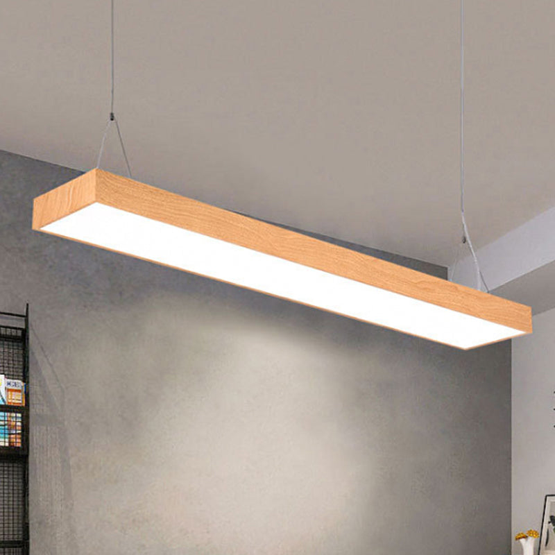 Minimal Rectangular Pendant Lamp Wooden Led 4"/8"/12" Wide Office Hanging Ceiling Lamp in Beige, A/B Wood A Clearhalo 'Ceiling Lights' 'Modern Pendants' 'Modern' 'Pendant Lights' 'Pendants' Lighting' 244934