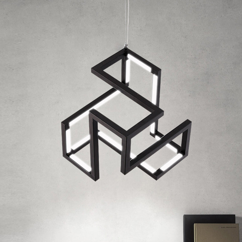 Black/White Geometric Hanging Light Nordic Stylish LED Metallic Pendant Chandelier Light for Bedroom Black Clearhalo 'Ceiling Lights' 'Chandeliers' 'Modern Chandeliers' 'Modern' Lighting' 244940