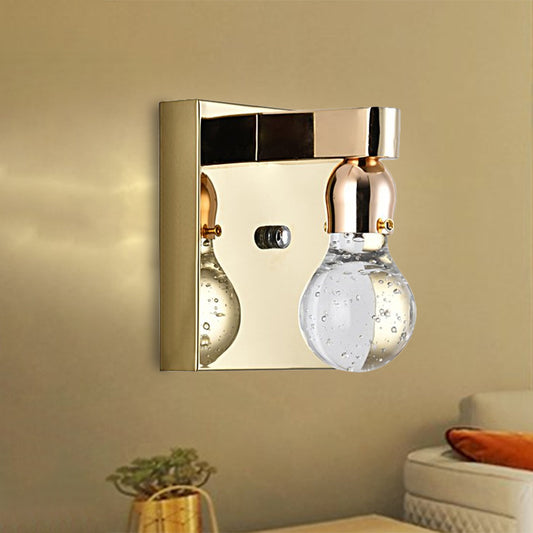 Bulb Shaped Sconce Light Modern Bubble Crystal 1/2-Light Bedroom Wall Sconce Light in Gold Finish 1.0 Gold Clearhalo 'Cast Iron' 'Glass' 'Industrial' 'Modern wall lights' 'Modern' 'Tiffany' 'Traditional wall lights' 'Wall Lamps & Sconces' 'Wall Lights' Lighting' 244945