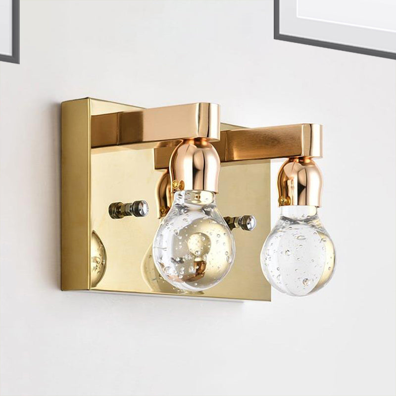 Bulb Shaped Sconce Light Modern Bubble Crystal 1/2-Light Bedroom Wall Sconce Light in Gold Finish 2.0 Gold Clearhalo 'Cast Iron' 'Glass' 'Industrial' 'Modern wall lights' 'Modern' 'Tiffany' 'Traditional wall lights' 'Wall Lamps & Sconces' 'Wall Lights' Lighting' 244947