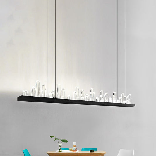 Contemporary Linear Pendant Ceiling Light Crystal Accent Black LED Ceiling Chandelier in Warm/White Light for Dining Room Black White Clearhalo 'Ceiling Lights' 'Chandeliers' 'Modern Chandeliers' 'Modern' Lighting' 244949