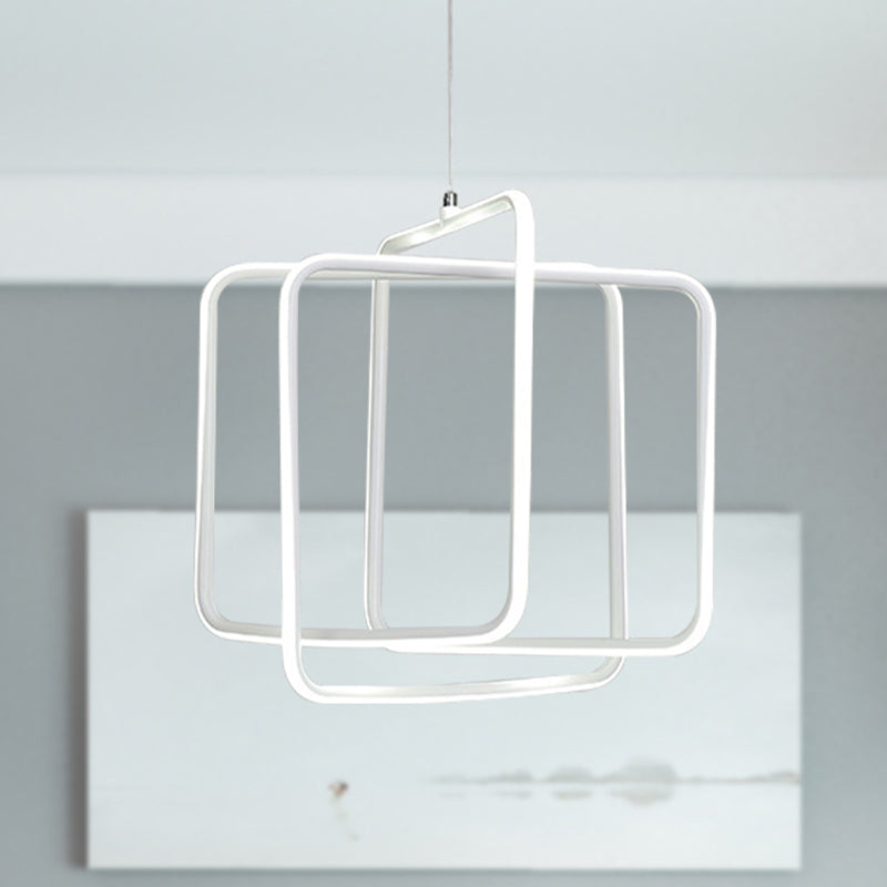 Minimalist Square LED Chandelier Light Acrylic Dining Room Drop Pendant in Warm/White Light White White Clearhalo 'Ceiling Lights' 'Chandeliers' 'Modern Chandeliers' 'Modern' Lighting' 244952