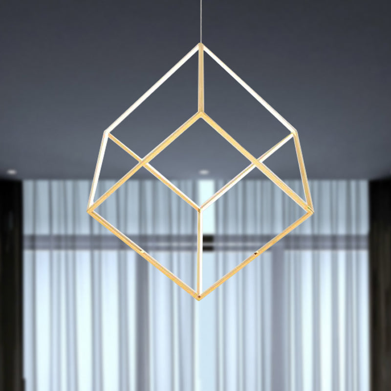 Gold Cubic Shade Hanging Chandelier Light Modern Style 12"/16" W LED Metal Pendant Lamp for Bedroom Gold Clearhalo 'Ceiling Lights' 'Chandeliers' 'Modern Chandeliers' 'Modern' Lighting' 244957