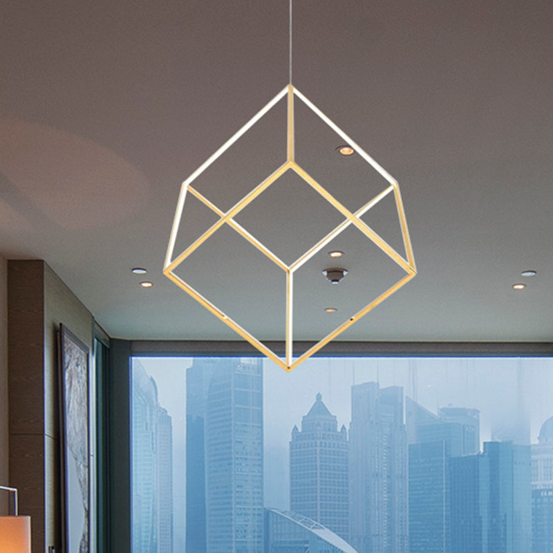 Gold Cubic Shade Hanging Chandelier Light Modern Style 12"/16" W LED Metal Pendant Lamp for Bedroom Clearhalo 'Ceiling Lights' 'Chandeliers' 'Modern Chandeliers' 'Modern' Lighting' 244958