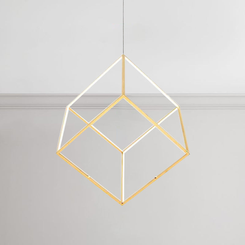 Gold Cubic Shade Hanging Chandelier Light Modern Style 12"/16" W LED Metal Pendant Lamp for Bedroom Clearhalo 'Ceiling Lights' 'Chandeliers' 'Modern Chandeliers' 'Modern' Lighting' 244959