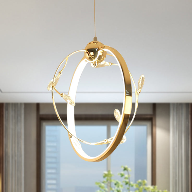 Gold Hoop Suspension Pendant Modern 1-Light Acrylic LED Chandelier Light with Crystal Accents Gold Clearhalo 'Ceiling Lights' 'Chandeliers' 'Modern Chandeliers' 'Modern' Lighting' 244960